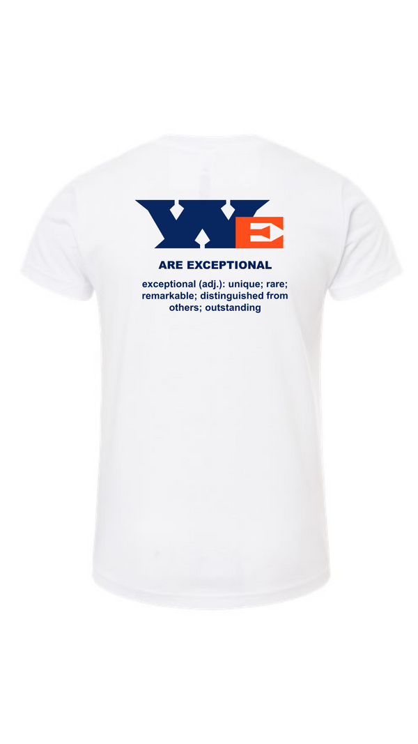 'We Are Exceptional' Adult Short Sleeve Tee - White, Athletic Heather, and Heather Blue Lagoon Available