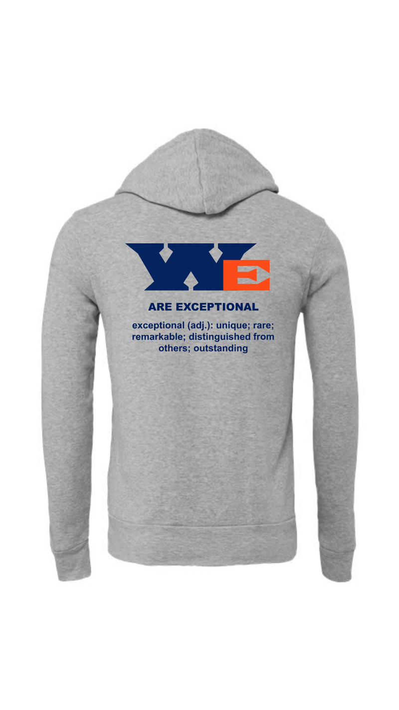 'We Are Exceptional'  Adult Sponge Fleece Hoodie - Heather Blue Lagoon, Athletic Heather, and White Available