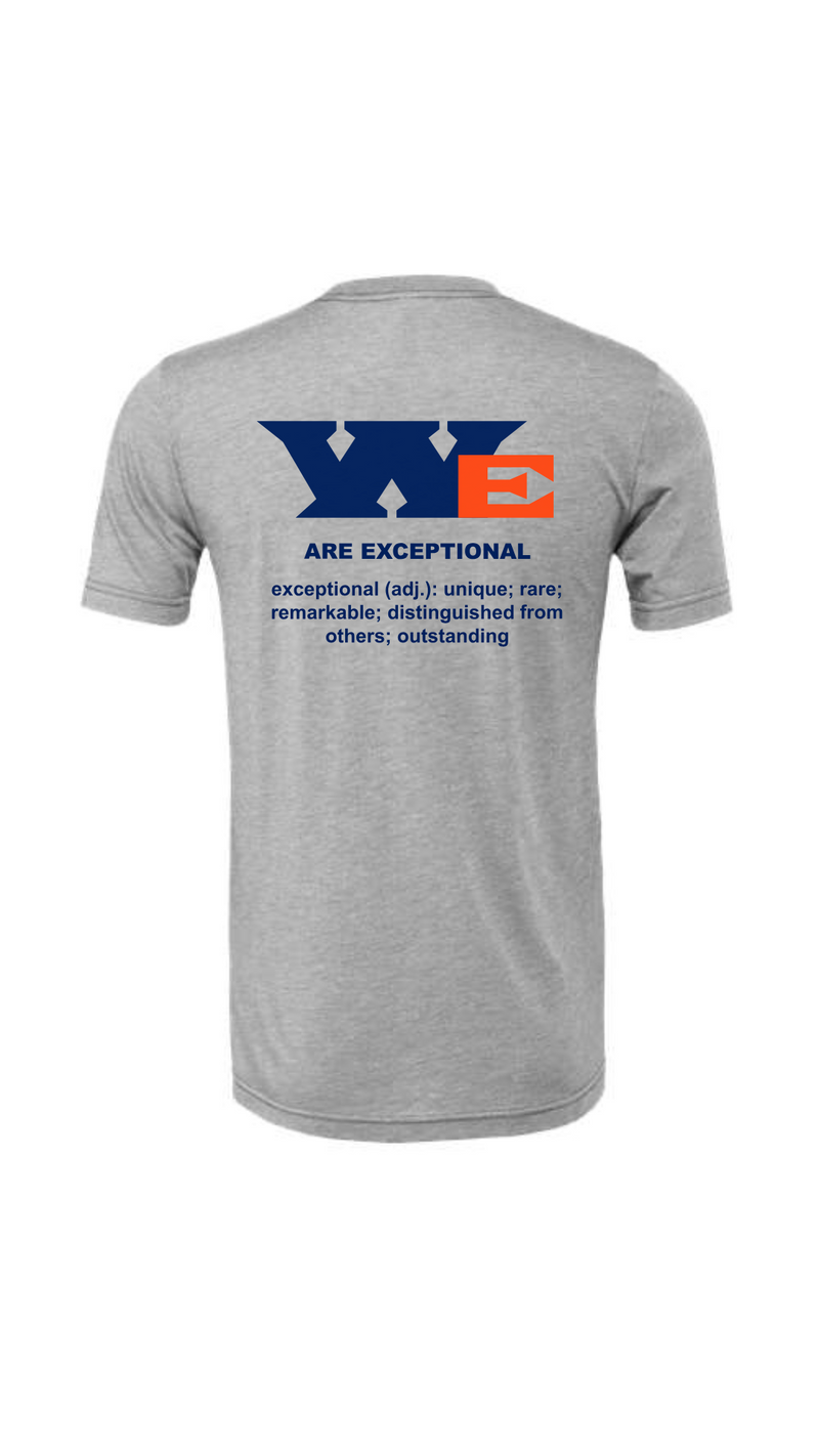 'We Are Exceptional' Adult Short Sleeve Tee - White, Athletic Heather, and Heather Blue Lagoon Available