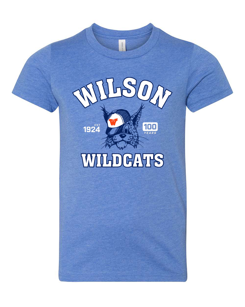 ADULT 100th Anniversary Wilson Wildcats Premium Blend Tee - Heather Blue