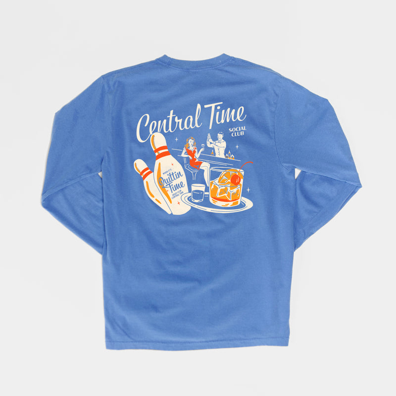 The Bowling Souvenir Heavyweight Long Sleeve Tee - Washed Blue