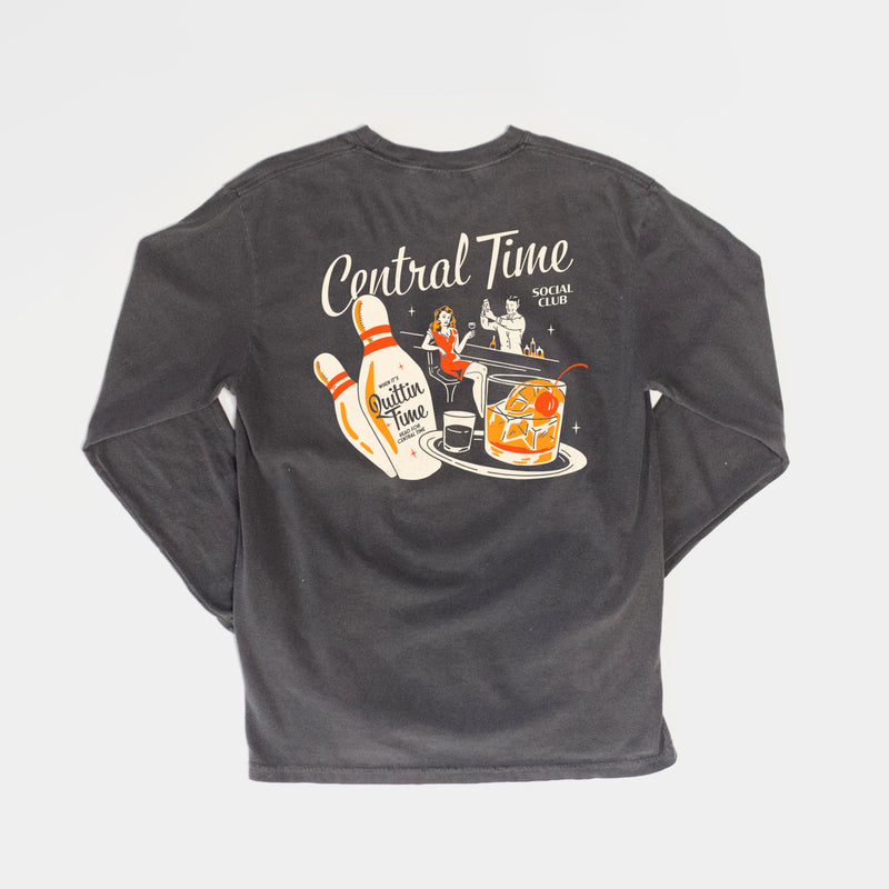 The Bowling Souvenir Heavyweight Long Sleeve Tee - Washed Charcoal