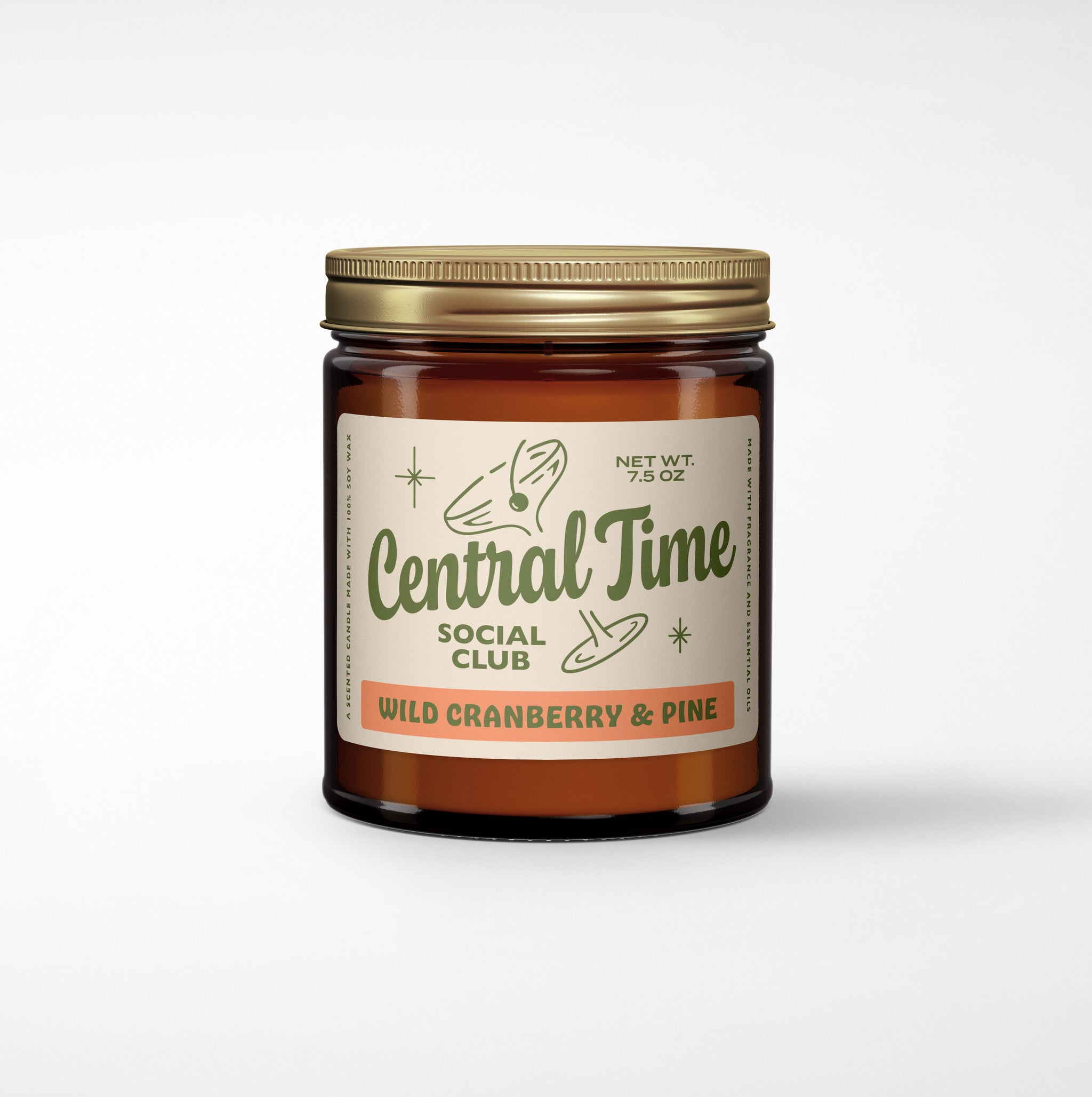 Central Time Social Club Soy Candle - 8oz Amber Jar