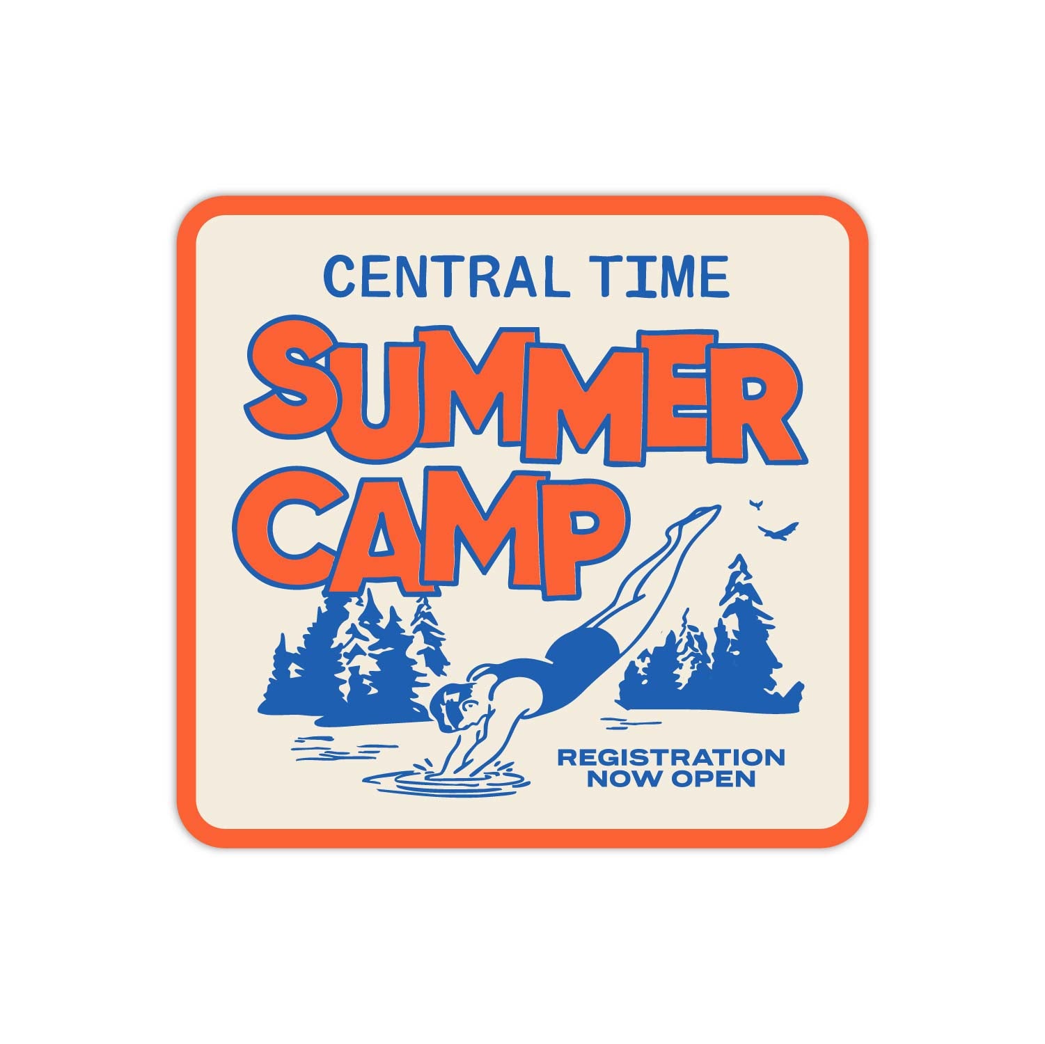 Central Time Summer Camp Square Sticker