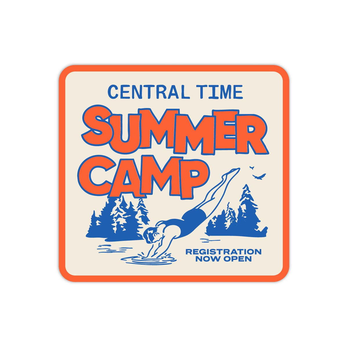 Central Time Summer Camp Square Sticker