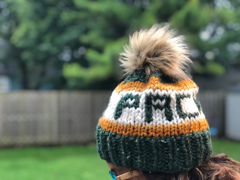 Packers Knitted Hat with Fur Pom - Green & Gold - GILTEE