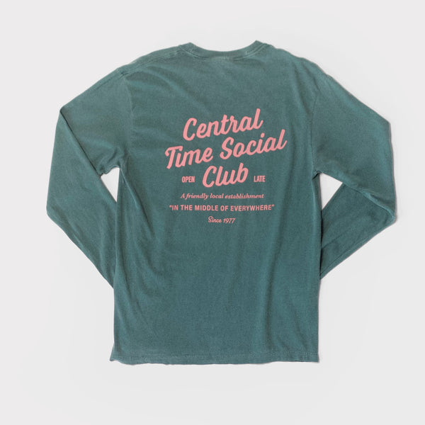 Central Time Social Club Heavyweight Long Sleeve Tee - Vintage Forest - GILTEE