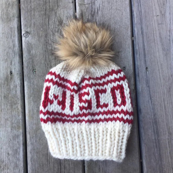 Wisconsin Knitted Hat with Fur Pom - Ivory - GILTEE